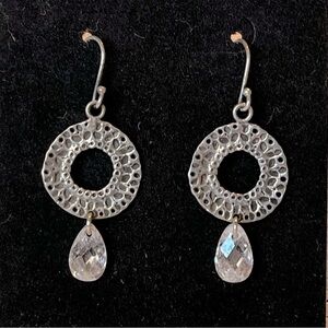 Silpada 925 hammered circle crystal drop earrings W1520